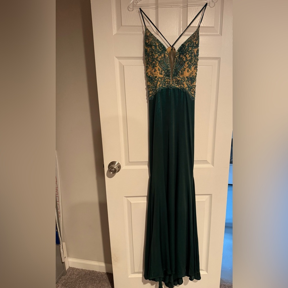 Alyce Paris Teal and Gold Dress